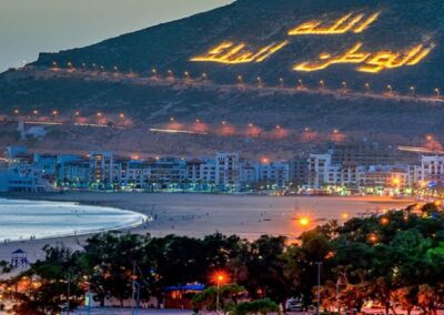 Agadir beach and coastal skyline, a relaxing seaside destination after completing an Atlas itinerary.