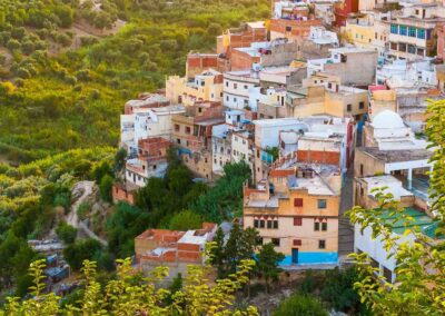 View of Sefrou’s medina and nearby waterfall, a peaceful Middle Atlas stop on an Atlas itinerary.
