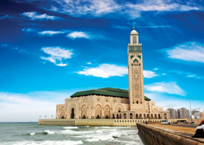 Coastal view of Casablanca with the Hassan II Mosque, a modern starting point on an Atlas itinerary.
